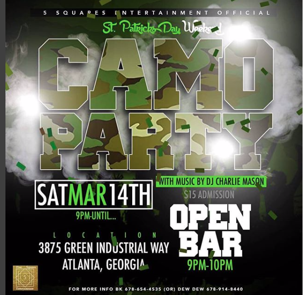 Camo Party St. Patrick Day Weekend Atlanta GA